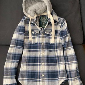 SUPERDRY WOMENS BLUE PLAID BUTTON SHIRT HOODIE SIZ